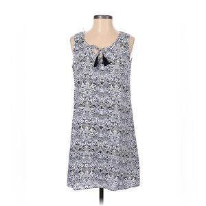 St. Tropez west blue white paisley floral summer linen shift dress tassel tie